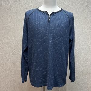 INC International Concepts Long Sleeve Split VNeck Navy Blue T-Shirt Size XL